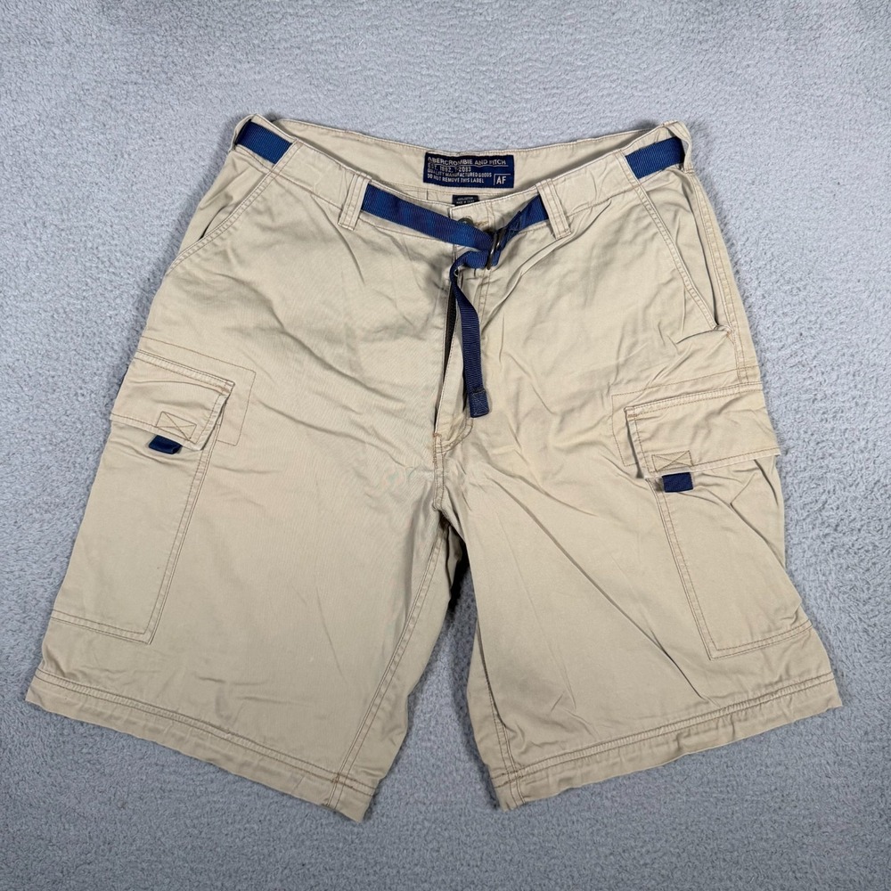 Vtg Abercrombie & Fitch Shorts Mens Large 34 Khaki Cargo Belted Y2K 11" T-2083